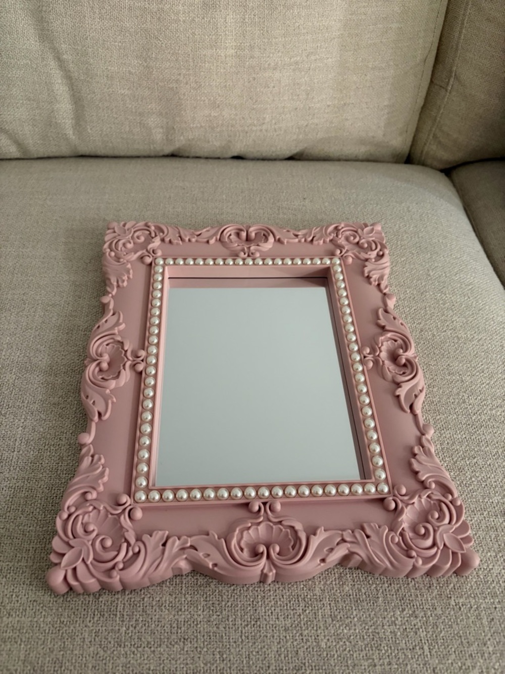 Ornate Pink Decorative Wall Mirror with Pearl Accent
